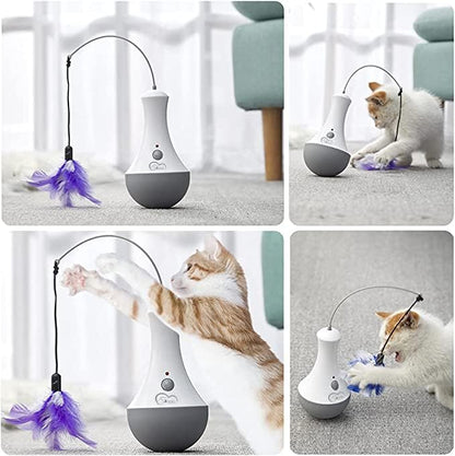 Electronic Tumbler Catching Toys for Kitten Interactive Cat Toys for Indoor Pet, Automatic Exercise Toys with Feathe