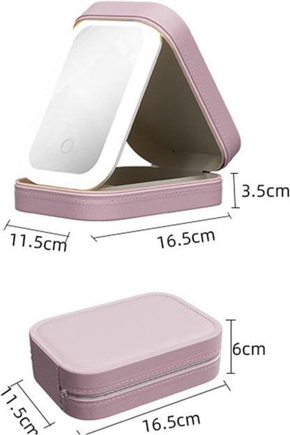 Makeup Storage Box With Light-Filling Mirror, Portable Cosmetics Case