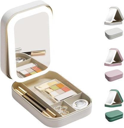 Makeup Storage Box With Light-Filling Mirror, Portable Cosmetics Case