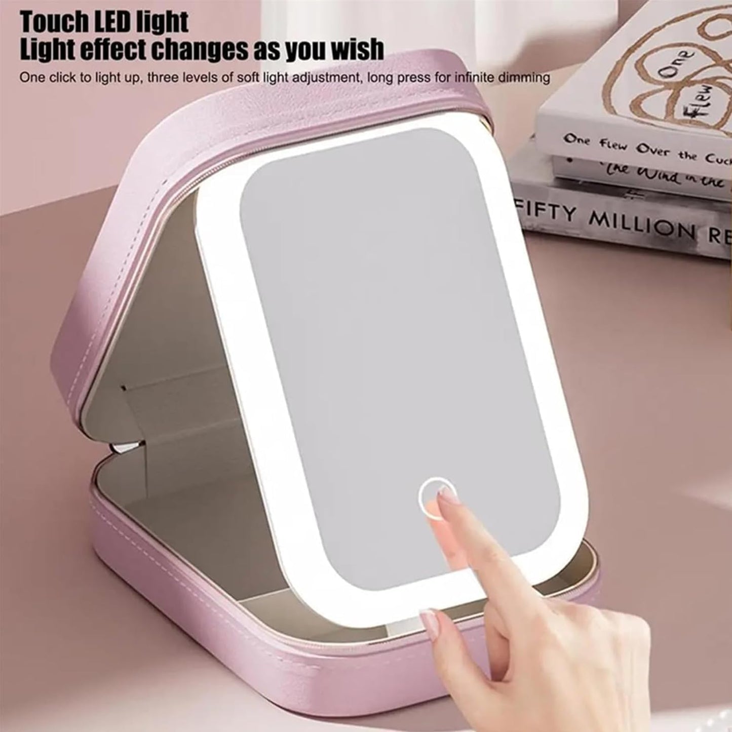 Makeup Storage Box With Light-Filling Mirror, Portable Cosmetics Case