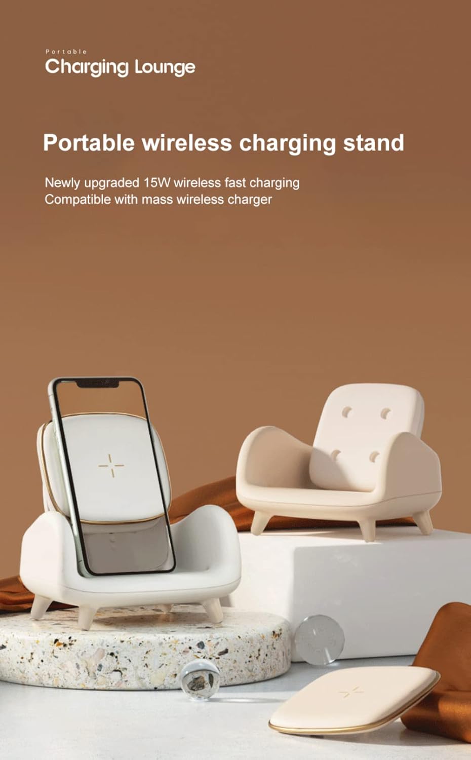 15W Wireless Charger, 2 in 1 Sofa Chair Wireless Charger and Phone Holder, Qi-Certified