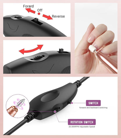 Electric Nail Drill Machine Kit, Portable Nail File Efile Set