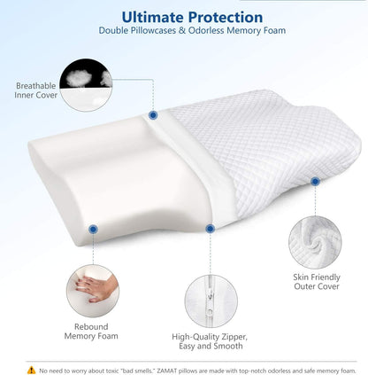 Contour Memory Foam Pillow for Neck Pain Relief, Adjustable Ergonomic Cervical Pillow for Sleeping