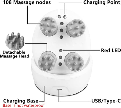 Electric Head Massager Waterproof,with 4 Detachable Massage Heads,Suitable The Whole Body and Pets