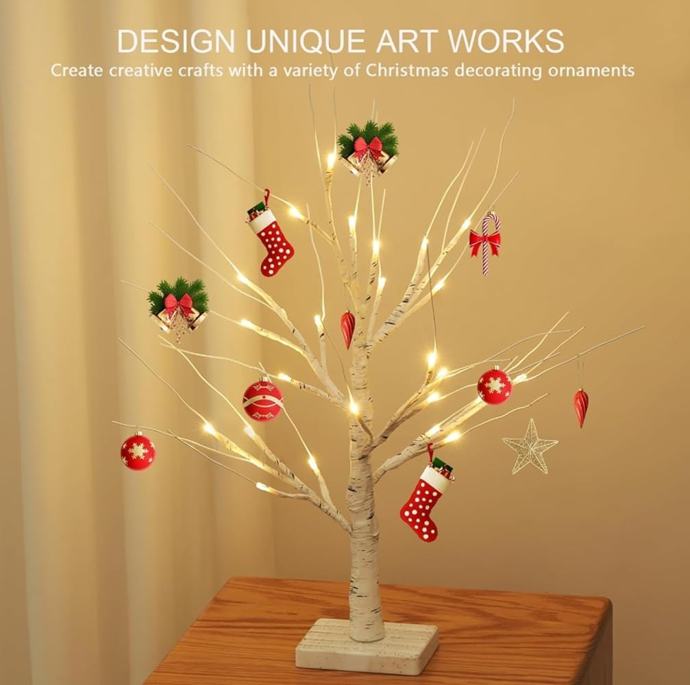 Christmas Lighted Tree Decorations Tabletop Lighted Birch Tree with LED Lights Usb Charged