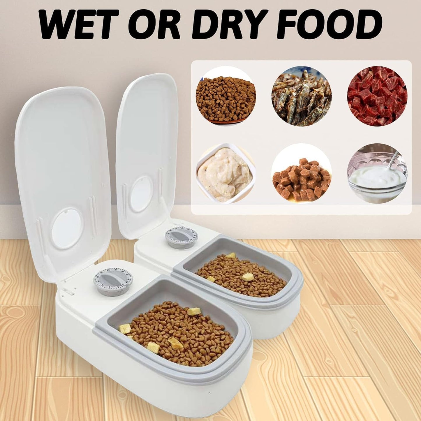 Automatic 2 Meals Cat Feeder Auto-On Smart Pet Feeder Dry and Wet Food Dispenser