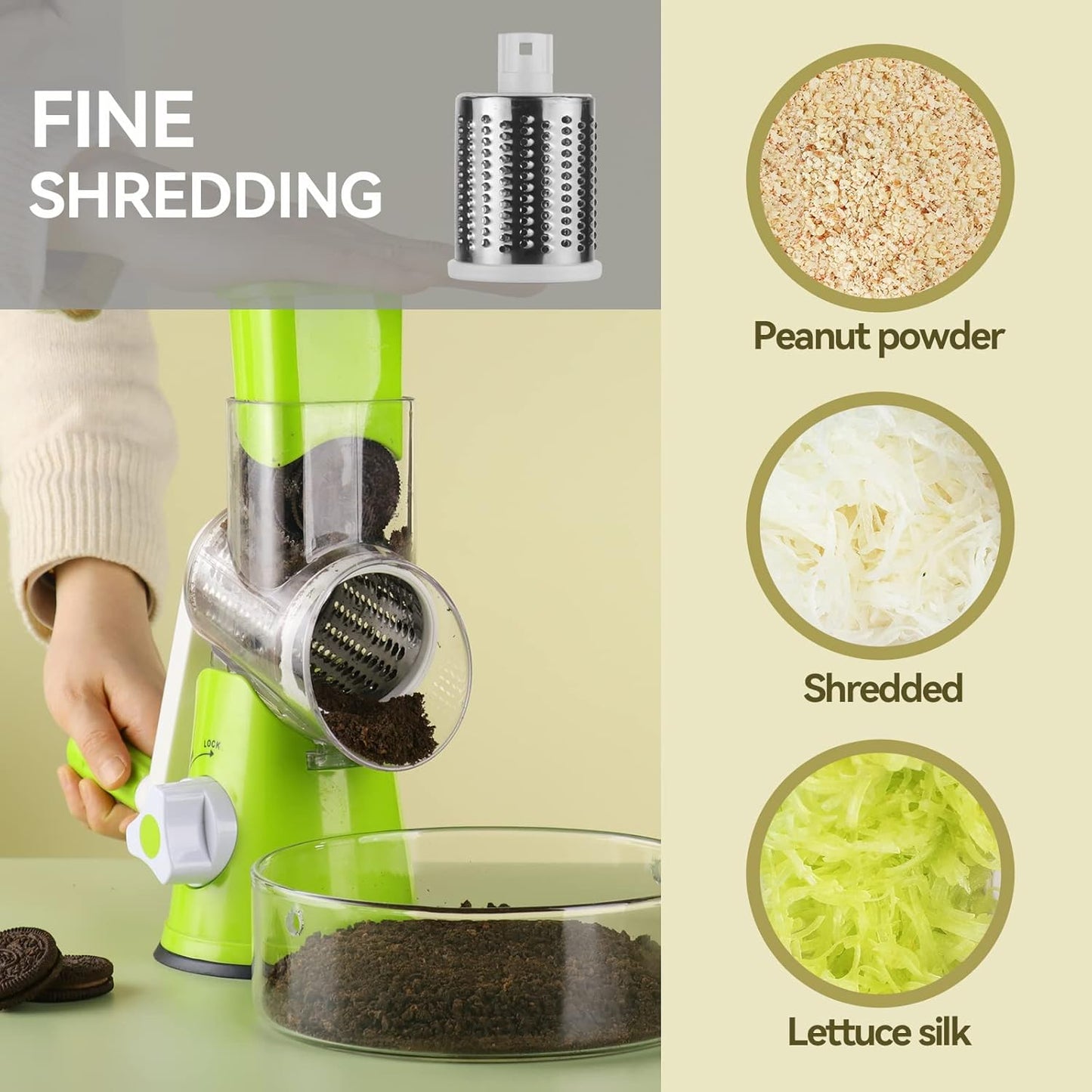 Rotary Cheese Grater - Manual Drum Slicer, Rotary Graters for Kitchen, Food Shredder for Vegatables, Nuts and Chocolate