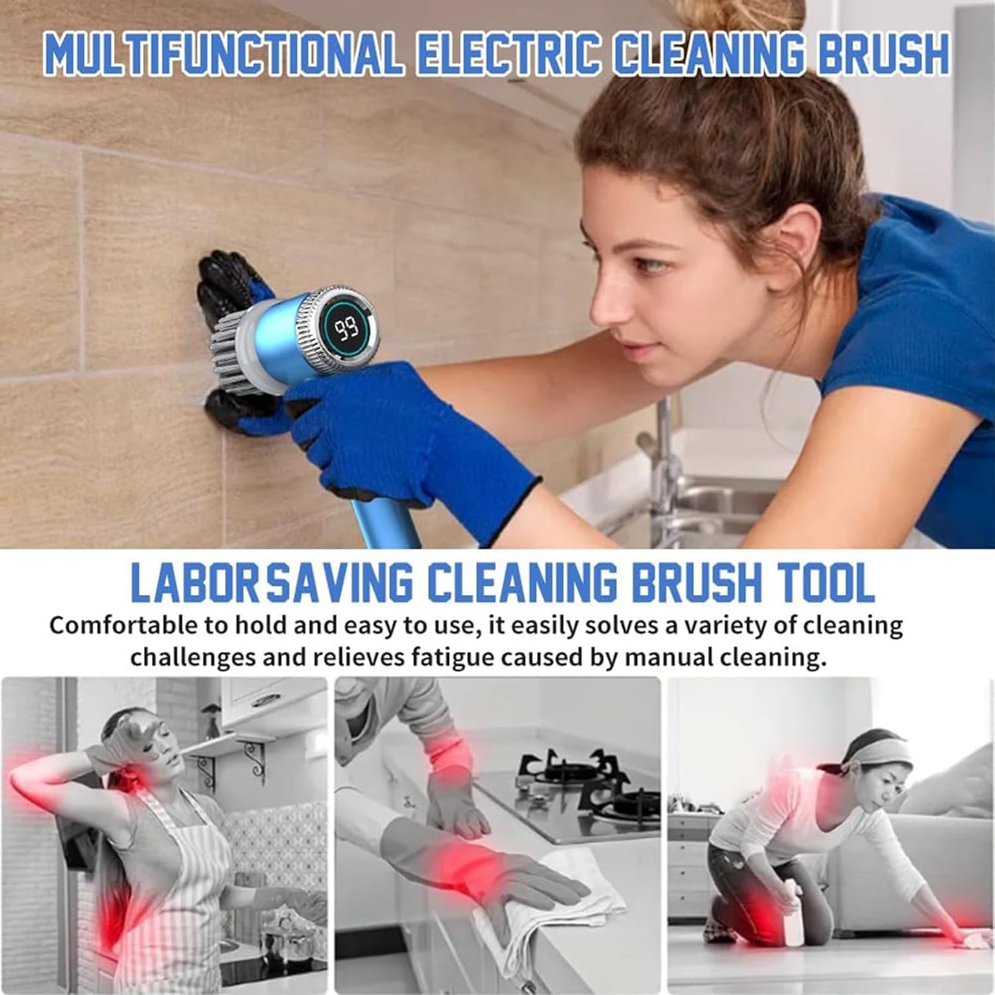 Multifunctional Electric Cleaning Brush Scrubber, Electric Scrub with 5 Replaceable Heads & 3 Speeds