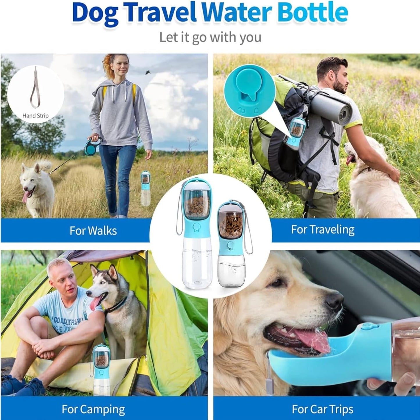 Dog Water Bottle, Portable Pet Water Bottle with Food Container