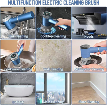 Multifunctional Electric Cleaning Brush Scrubber, Electric Scrub with 5 Replaceable Heads & 3 Speeds