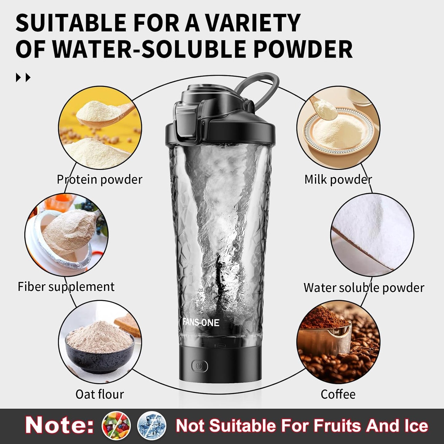 Premium Electric Protein Shaker Bottle, 24 oz Lockable Blender Shaker Bottles