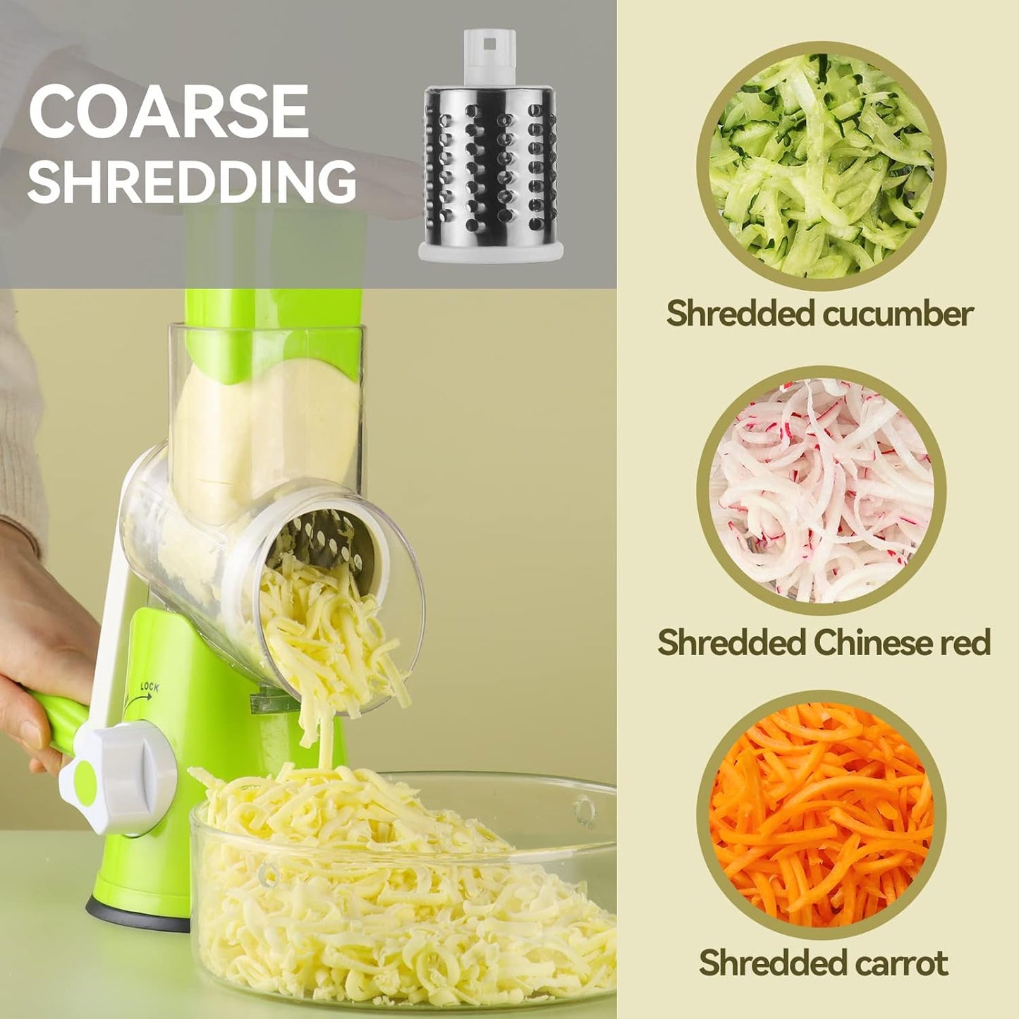 Rotary Cheese Grater - Manual Drum Slicer, Rotary Graters for Kitchen, Food Shredder for Vegatables, Nuts and Chocolate