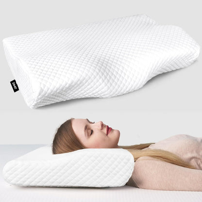 Contour Memory Foam Pillow for Neck Pain Relief, Adjustable Ergonomic Cervical Pillow for Sleeping