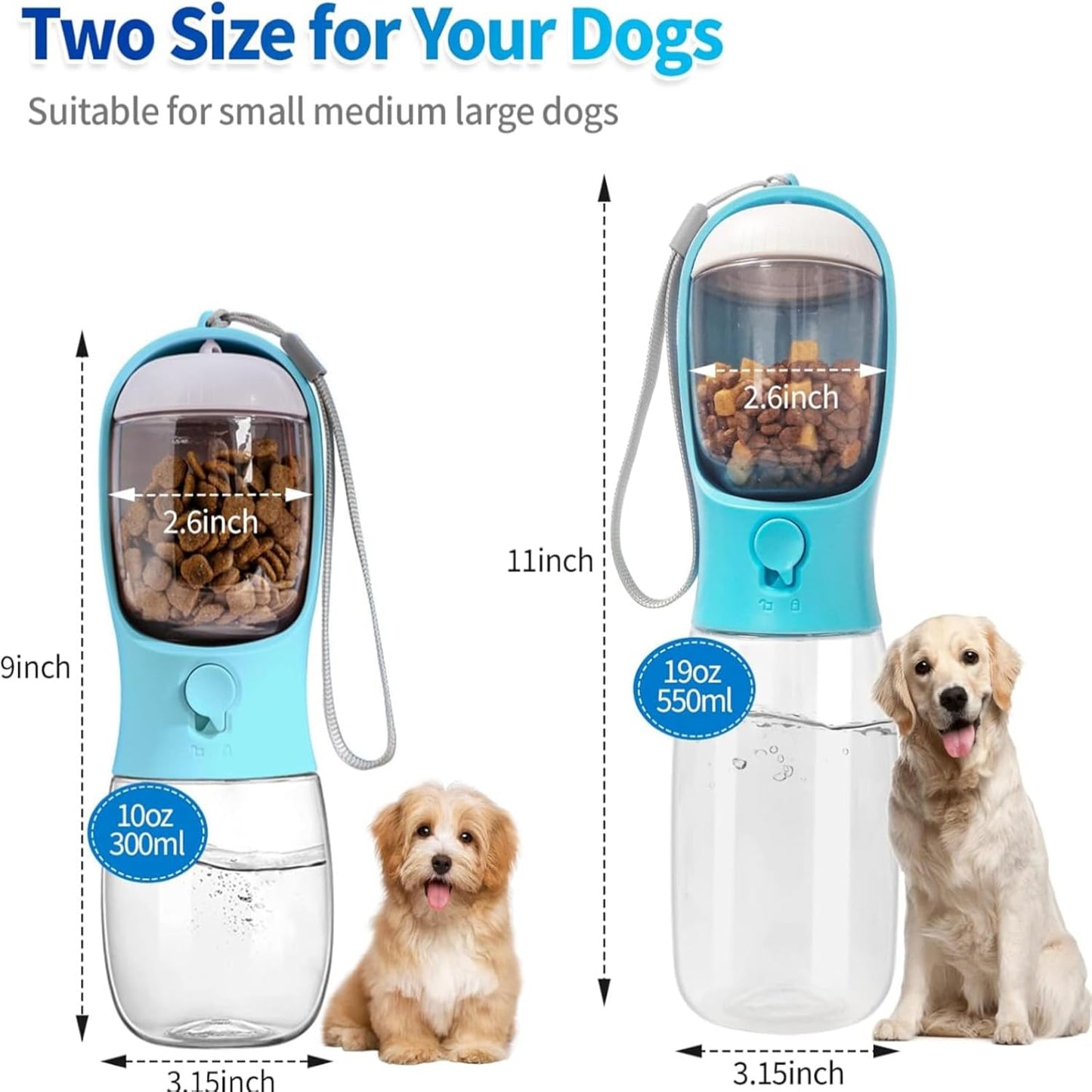 Dog Water Bottle, Portable Pet Water Bottle with Food Container