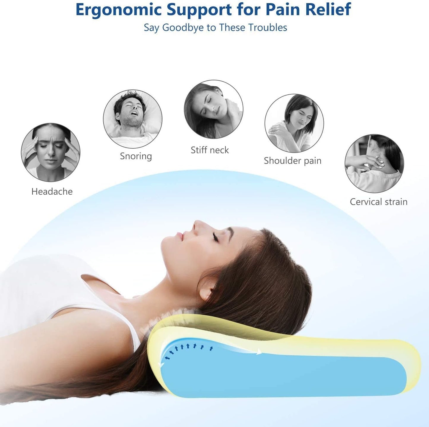 Contour Memory Foam Pillow for Neck Pain Relief, Adjustable Ergonomic Cervical Pillow for Sleeping