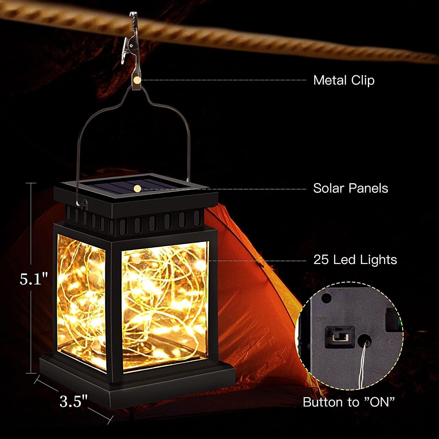 Liumrlte Solar Light Outdoor Hanging Outdoor Lights with Clip, Waterproof Garden Lights Outdoor Lighting Lantern