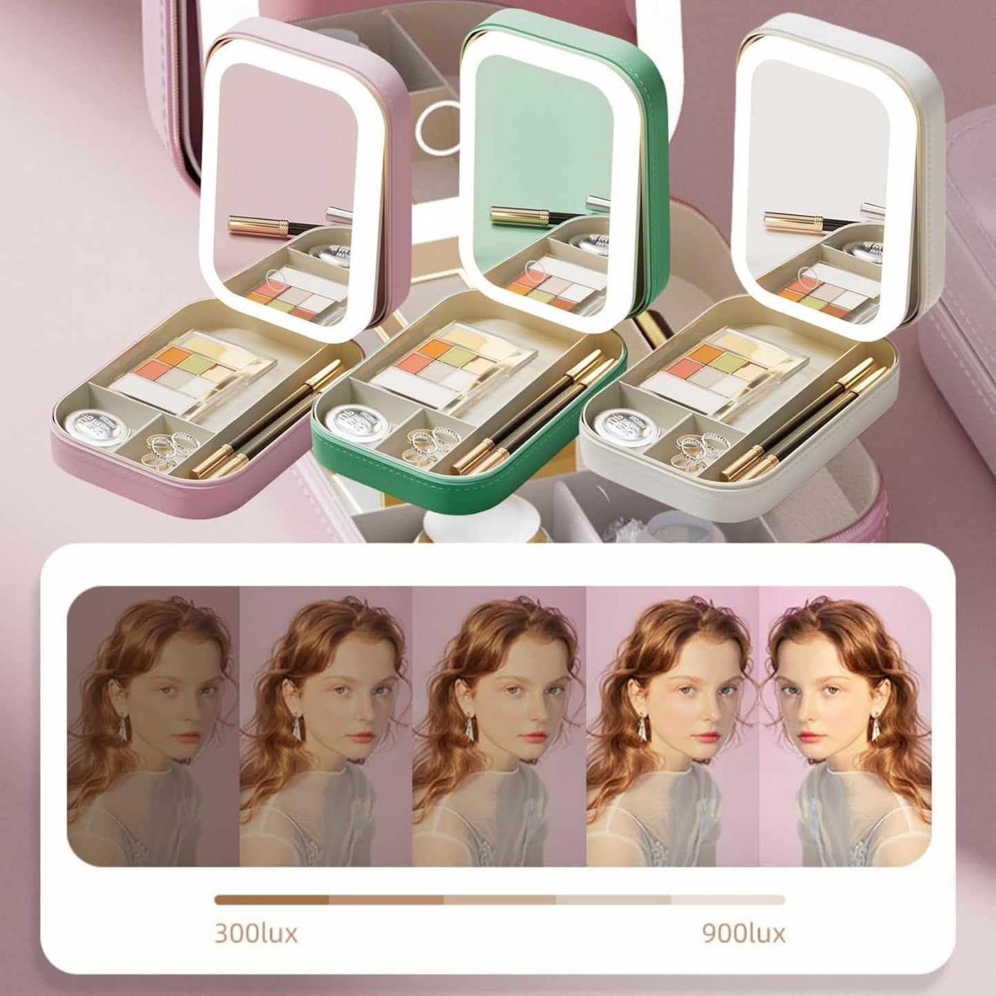 Makeup Storage Box With Light-Filling Mirror, Portable Cosmetics Case