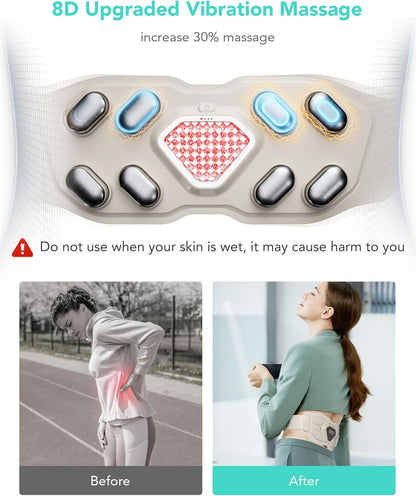 Lower Back Massager for Pain Relief, Cordless Heating Pad Infrared Vibrating Back Massager