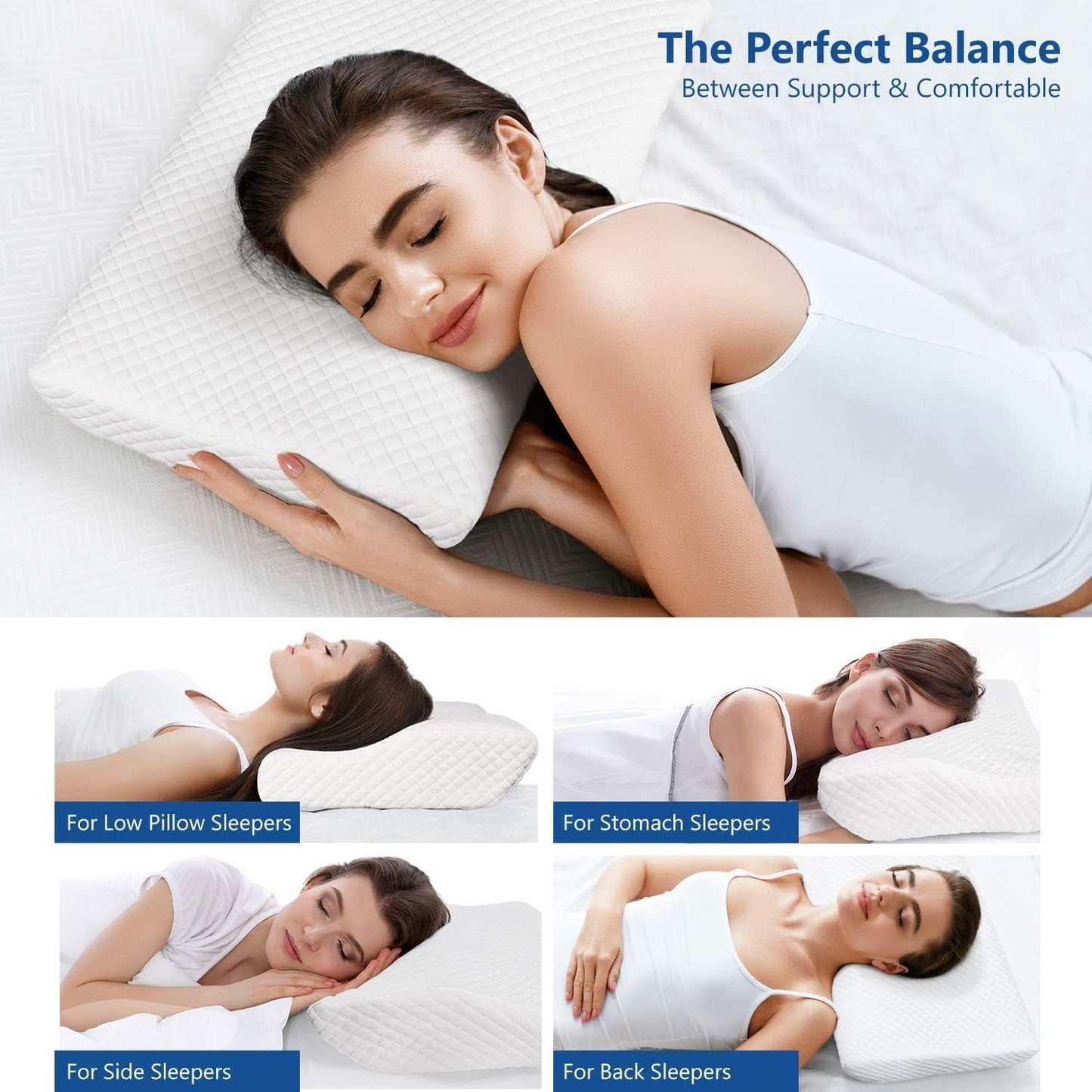 Contour Memory Foam Pillow for Neck Pain Relief, Adjustable Ergonomic Cervical Pillow for Sleeping