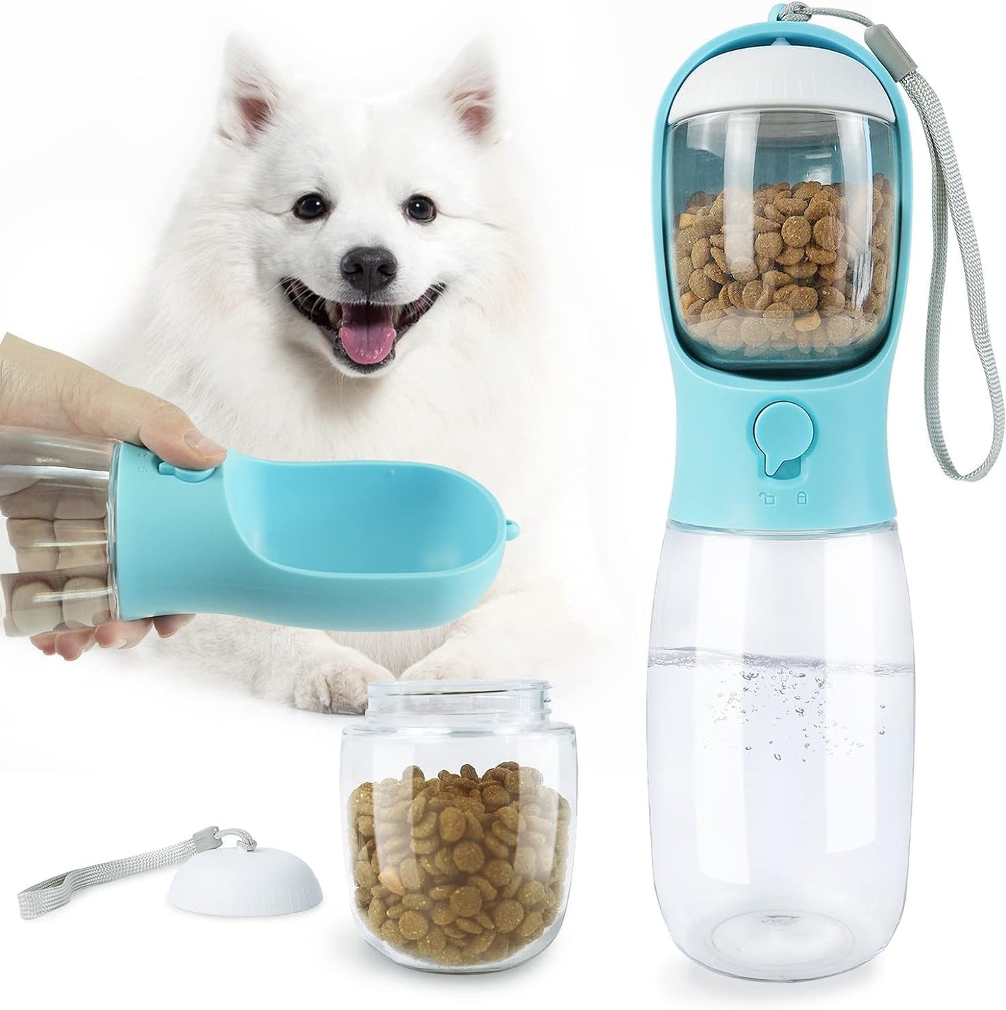 Dog Water Bottle, Portable Pet Water Bottle with Food Container