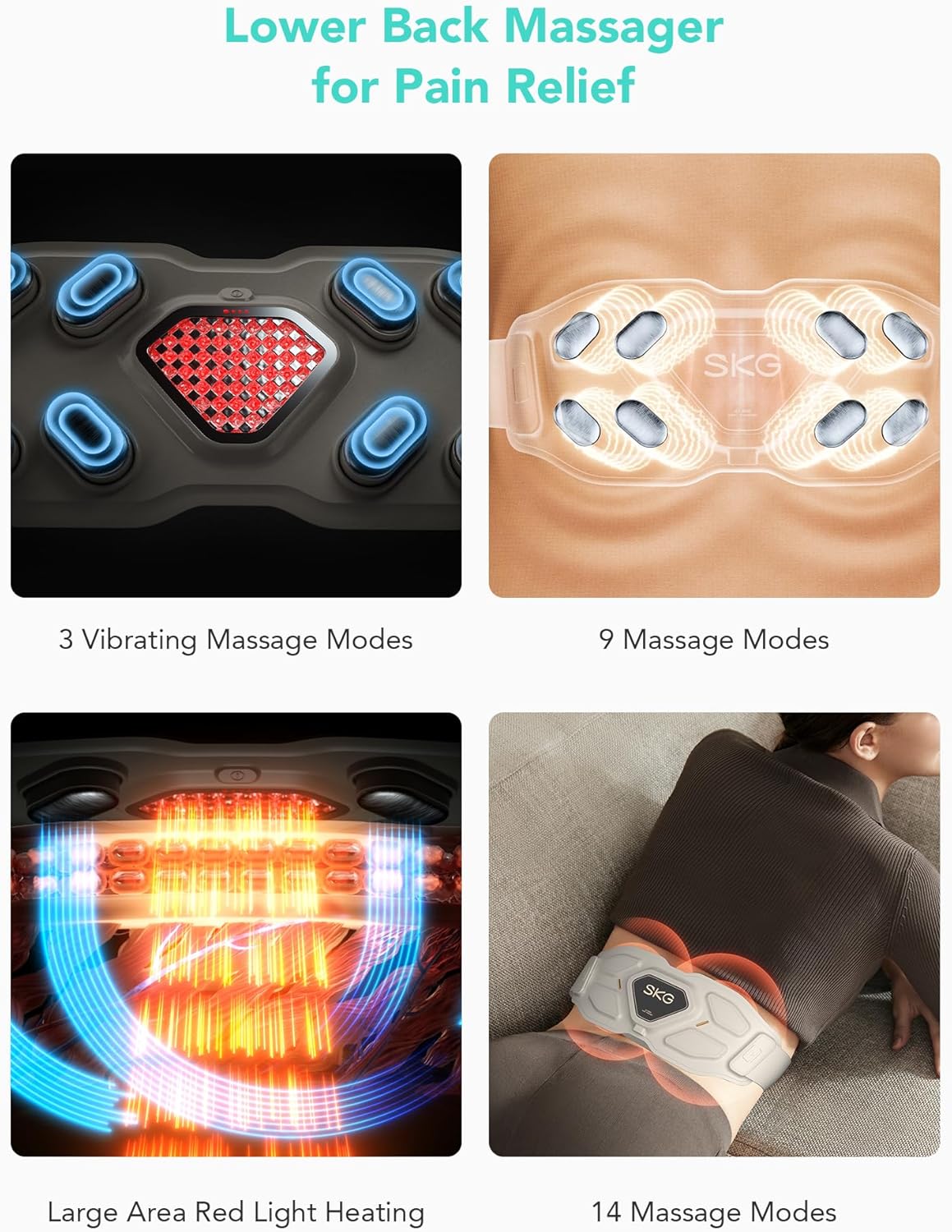 Lower Back Massager for Pain Relief, Cordless Heating Pad Infrared Vibrating Back Massager