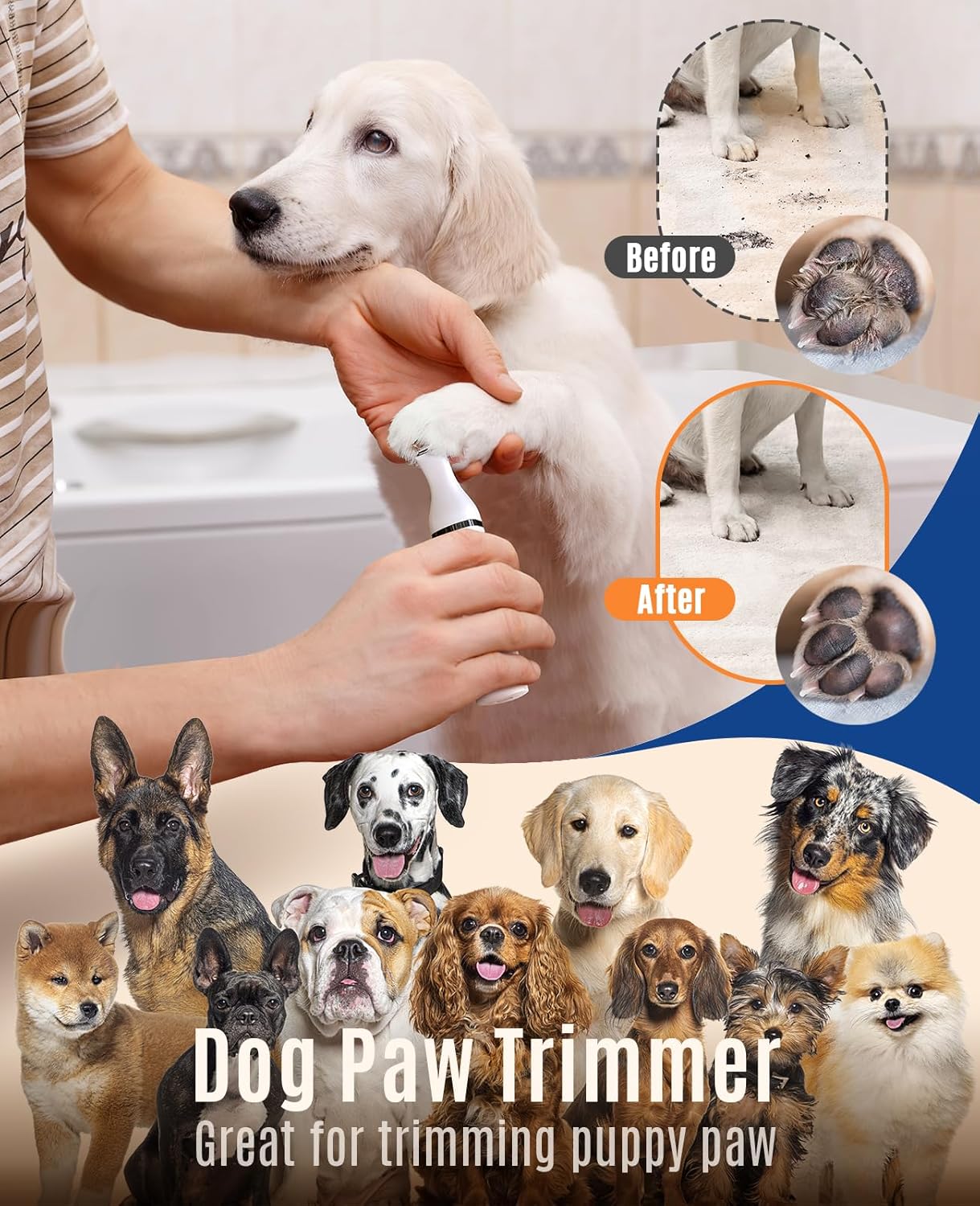 Dog Clippers with Double Blades,Cordless Small Pet Hair Grooming Trimmer,Low Noise for Trimming Dog's Hair Around Paws, Eyes, Ears, Face, Rump